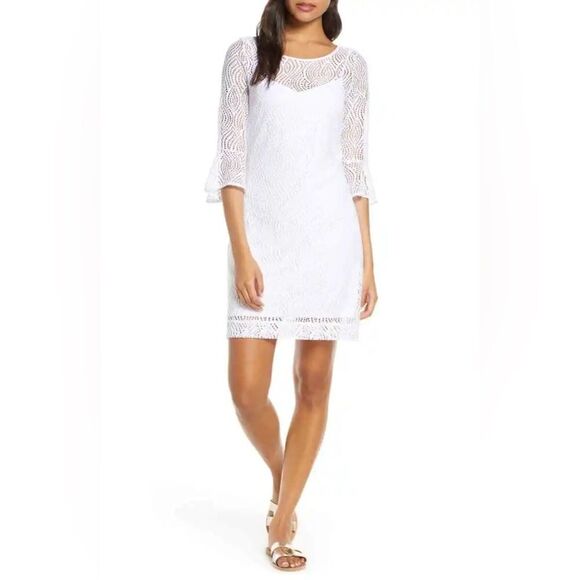 NEW LILLY PULITZER FONTAINE RESORT WHITE FLOWING LEAF DRESS - Picture 1 of 9